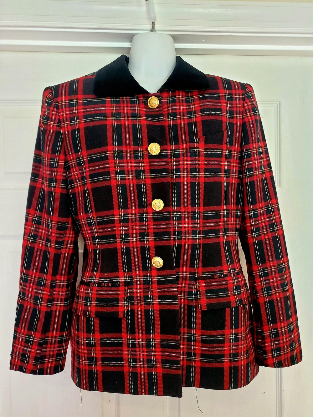 Lauren Ralph Lauren Red and Black Plaid Blazer with Gold Buttons